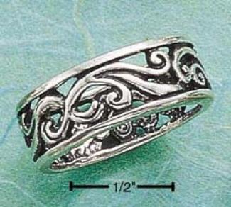 Sterling Silver Antiqued Cutout Swooshes Band Ring