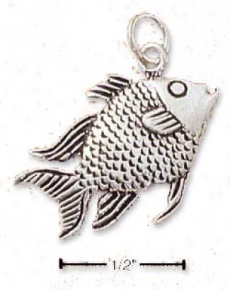 Sterling Silver Antiqued Detailed Fish Charm