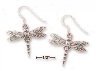 Sterling Silver Antiqued Dragonfly Filigree Wings Earrings
