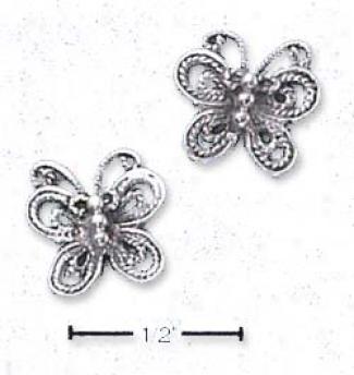 Sterling Silver Antiqued Filigrer Butterfly Post Erarings