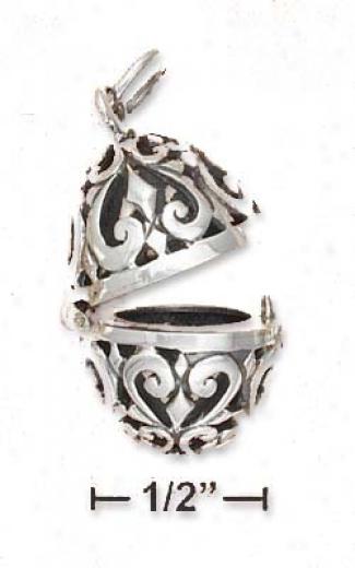 Sterling Silver Antiq8ed Filigree Egg Charm Which Opens