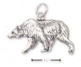 Sterling Silver Antiqued Flat Grizzly Bear Charm