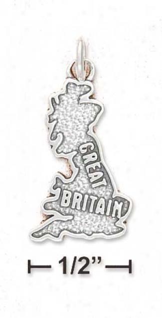 Sterling Silver Antiqued Great Britain Map Charm