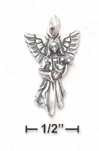 Sterling Silver Aniqued Harp Angel Charm