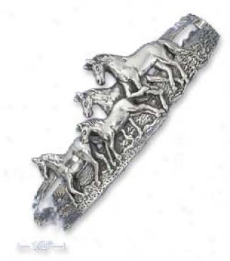 Sterling Silver Antiqued Herd Of Horses Cuff (nickel Free)