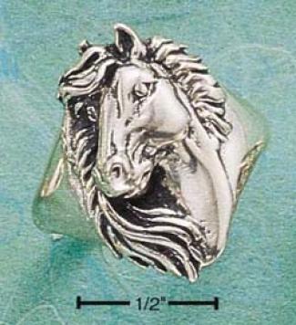 Sterling Silver Antiqued Horse-head With Flowing Mane Ring