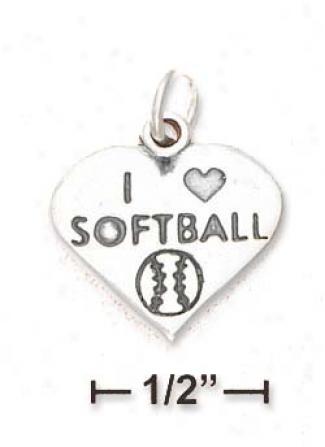 Sterling Silver Antiqued I Heart Softball Heart Charm