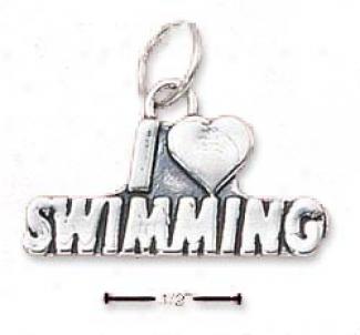 Sterling Silver Antiqued I Love Swimmimg Chadm