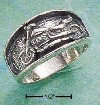 Sterling Silver Antiqued Inset Motorcycoe Bandage Ring