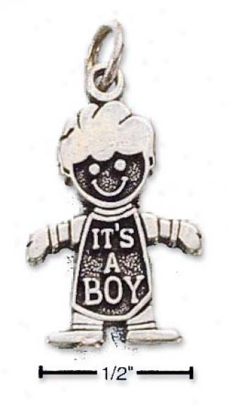 Sterling Silver Antiqued Its A Boy Charm