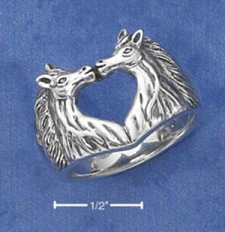Genuine Silver Antiqued Kissing Horses Ring (nickel Free)