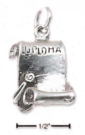 Genuine Silver Antiqued Open Diploma Scroll Charm
