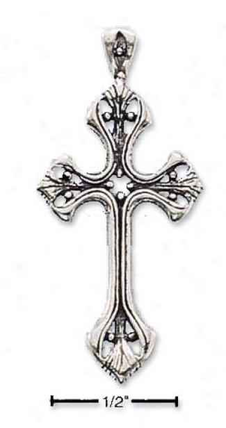 Sterling Silver Antiqued Open Dotted Cross Charm