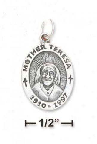 Sterling Silver Antiqued Oval Mother Teresa Chzrm