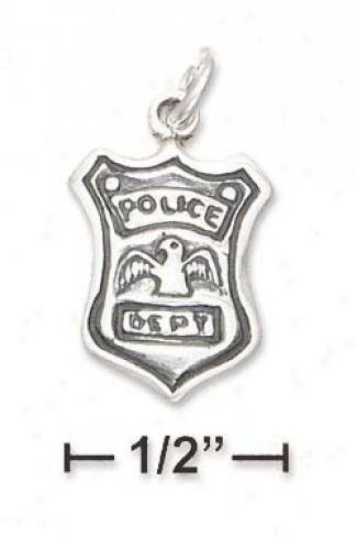 Sterling Silver Antiqued Police Badge Charm