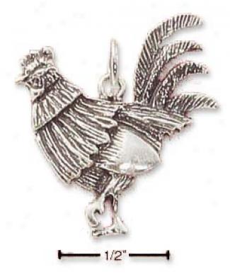Sterling Silver Antiqued Rooster Charm