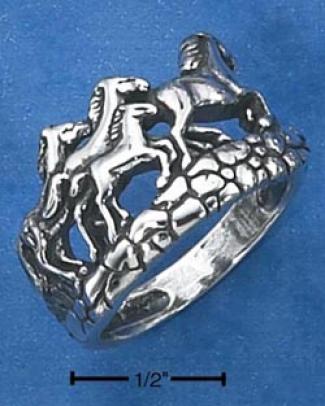 Sterling Silver Antiqued Running Horse Family Ring