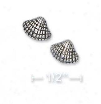 Sterling Silver Antiqued Sea Shell Post Earrings