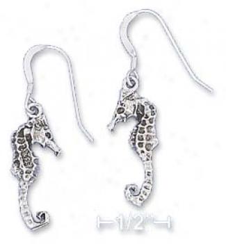 Sterling Silver Antiqued Seahorse Earrings On French Wire