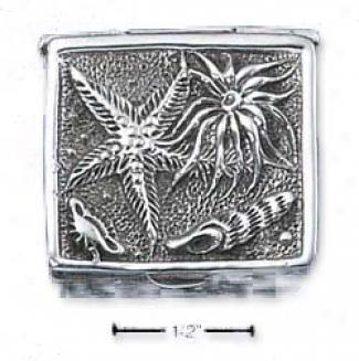 Sterling Silver Antkqued Seashore Motif Pill Box
