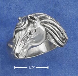 Sterling Silver Antiqued Side View Horse Head Ring
