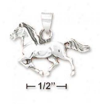 Sterling Silver Antiqued Small Running Horse Pendant