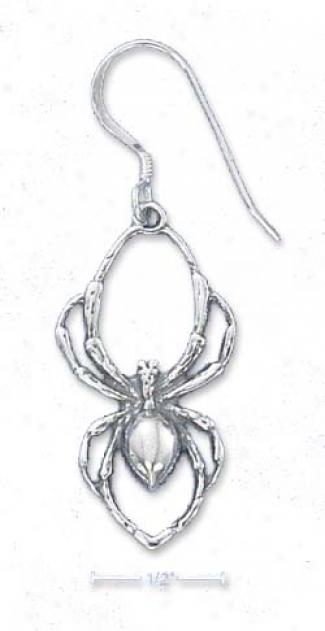 Sterling Silver Antiqued Spider French Wire Earrings