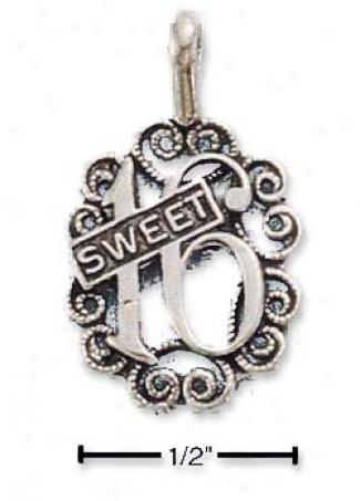 Sterling Siver Antiqued Sweet 16 Charm