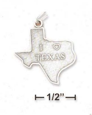 Sterling Silver Antiqued Texas State Charm I Love Texas
