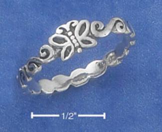 Sterling Silver Antiqued Tiny Butte5fly Ring On S Ring