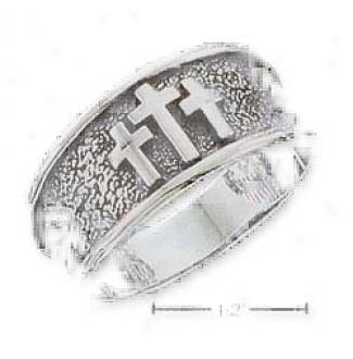 Sterling Silver Antiqued Triple Cross Ring