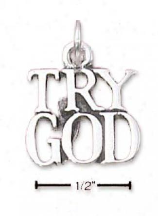 Sterling Silver Antiqued Try God Charm