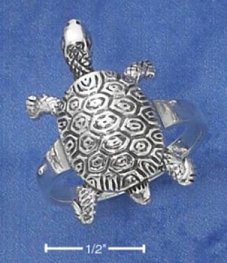 Genuine Silver Antiqued Turtle By the side of Fancy Exfoliate Ring