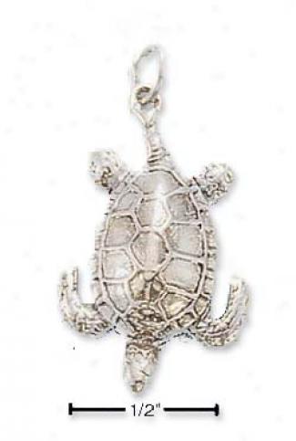 Sterling Silver Antiqued Upside Down Deep Sea Turtle Charm
