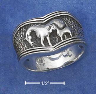 Sterling Silver Antiqued V Rlng With Mother And Pony