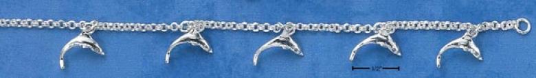 Sterling Silver Approx. 7.25 Inch Dolphin Charm Bracelet