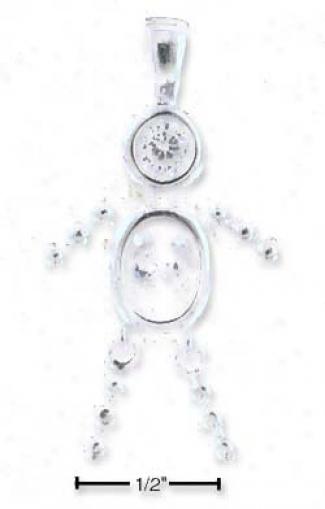 Sterling Silver April Bead Boy Charm With Clear Cz