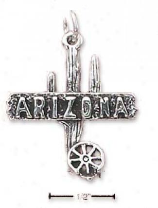 Sterling Silver Arizona With Cactus Charm