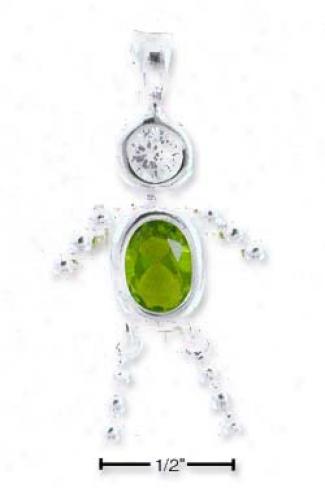 Sterling Silver August Bead Boy Charm With Lgiht Green Cz