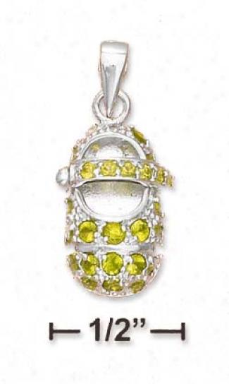 Sterling Silver August Peridot Cz Birthstone Bootie Charm