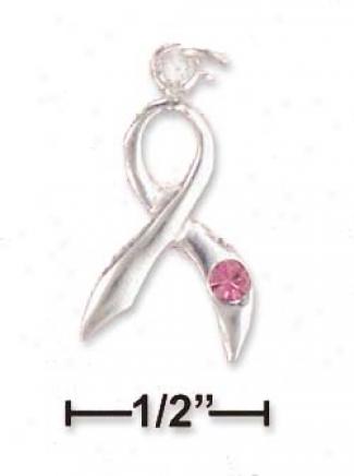 Sterling Silver Awareness Ribbon Charm With Paragon Cz