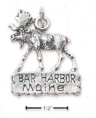 Sterling Silver Bar Harbor Maine Sign With Moosr Charm