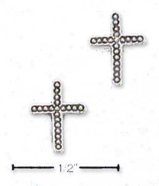 Sterling Silver Beaded Cross Post Earrings