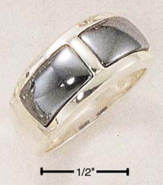 Sterling Silver Bezel Seet Double Emerald-cut Hematite Ring