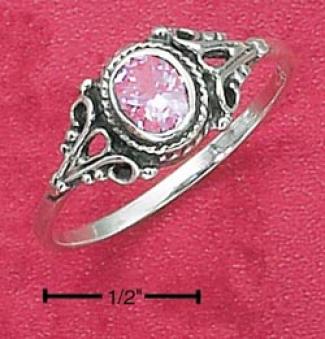 Sterling Silver Bezel Set Oval Pink Ice Ring Antiqued Shank