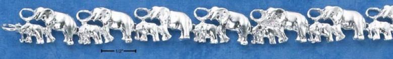 Sterling Silver Big And Little Elephants Bracelet