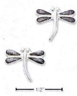 Sterling Silver Black Enamel Dragonfly Post Earrings