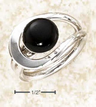 Sterling Silver Black Onyx Button Ring With Open Loop Shank