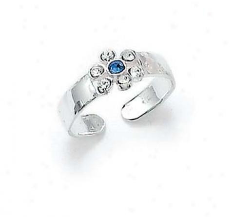 Sterling Silver Blue Cz Flower Toe Circle