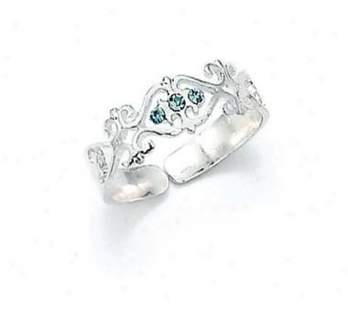 Sterling Silver Blue Cz Toe Ring